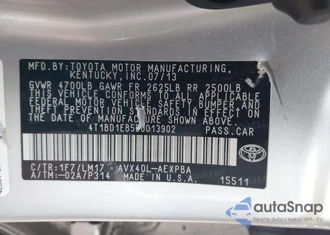 2013 Toyota Avalon Hybrid Limited из США, поврежденный, VIN 4T1BD1EB5DU013902